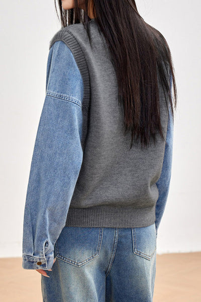 Fashion Denim Patchwork Hoodie