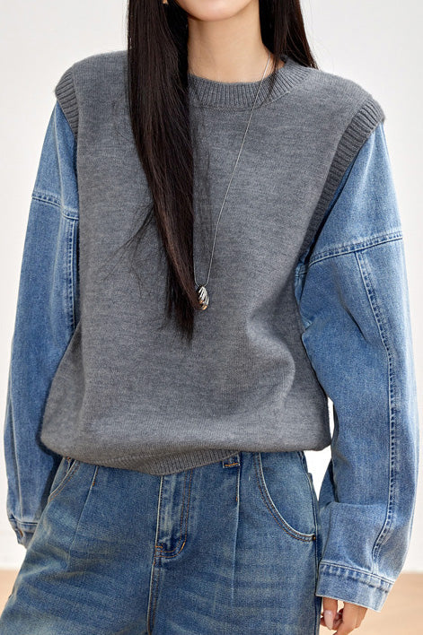 Fashion Denim Patchwork Hoodie