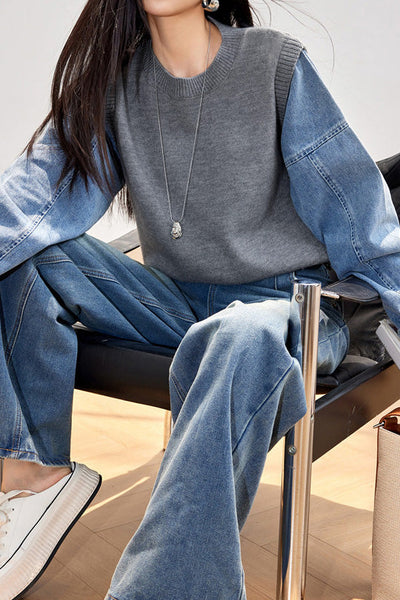 Fashion Denim Patchwork Hoodie