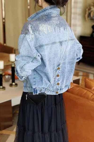 Sequin-Spliced Denim Jacket