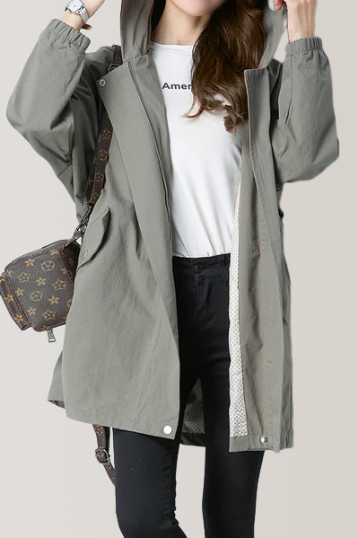 Loose Fit Hooded Zip Front Trench Coat