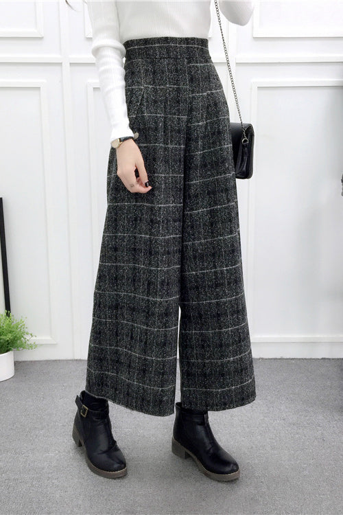 High-Waisted Casual Wool Wide-Leg Trousers