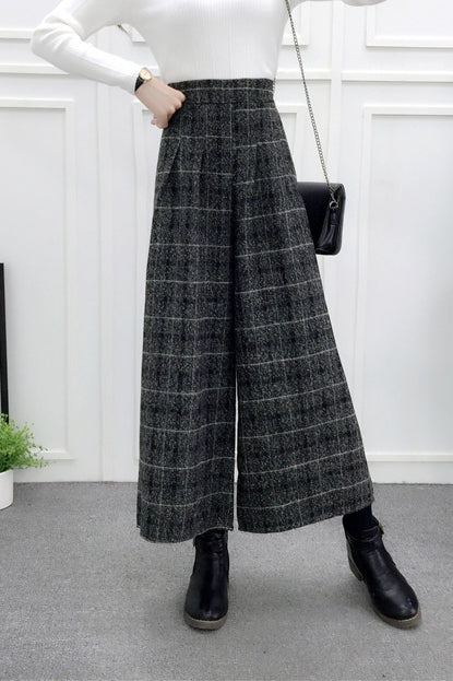 High-Waisted Casual Wool Wide-Leg Trousers