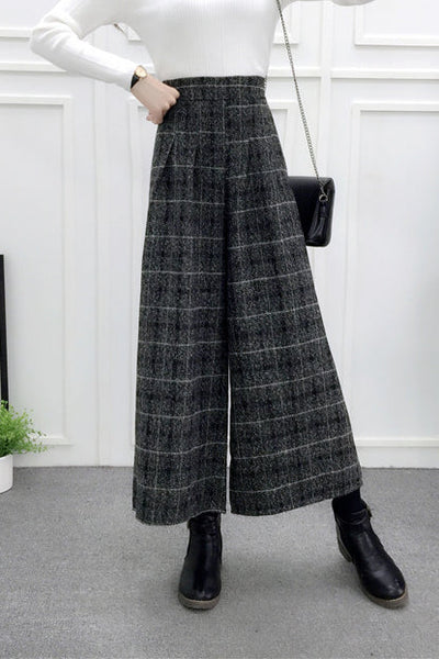 High-Waisted Casual Wool Wide-Leg Trousers