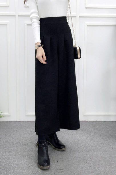 High-Waisted Casual Wool Wide-Leg Trousers