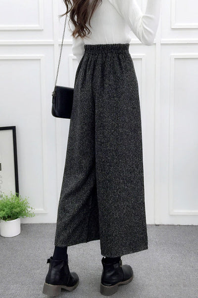 High-Waisted Casual Wool Wide-Leg Trousers