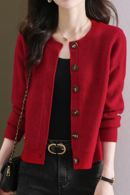 Solid-color short sweater outerwear