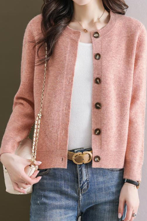 Solid-color short sweater outerwear