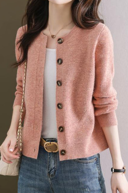 Solid-color short sweater outerwear