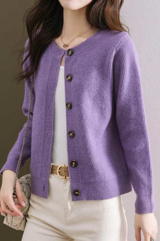 Solid-color short sweater outerwear