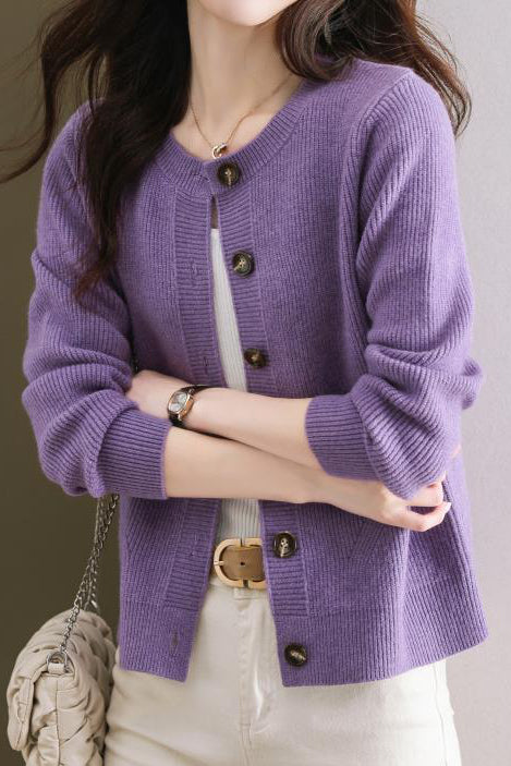 Solid-color short sweater outerwear