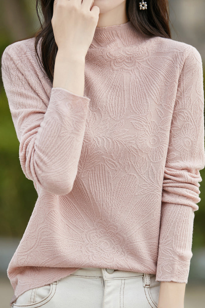 Half turtleneck solid-color base layer shirt with hidden patterns