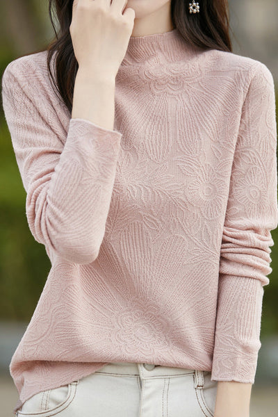 Half turtleneck solid-color base layer shirt with hidden patterns