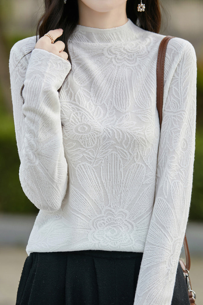 Half turtleneck solid-color base layer shirt with hidden patterns