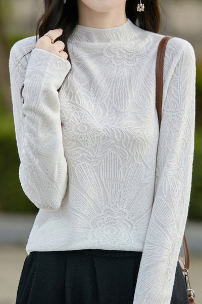 Half turtleneck solid-color base layer shirt with hidden patterns