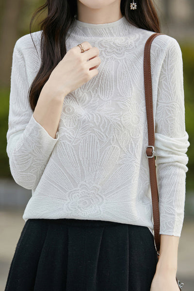 Half turtleneck solid-color base layer shirt with hidden patterns