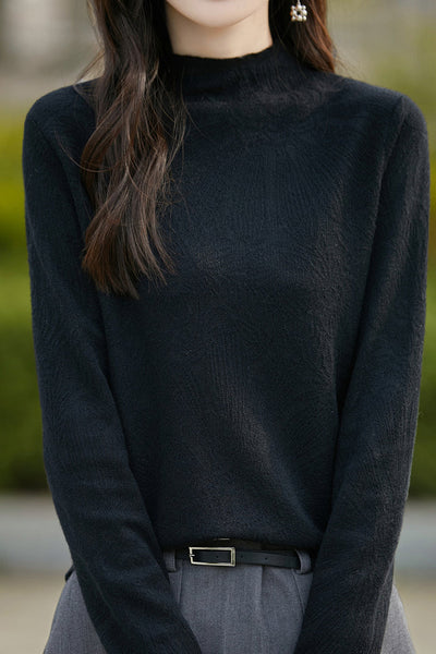 Half turtleneck solid-color base layer shirt with hidden patterns