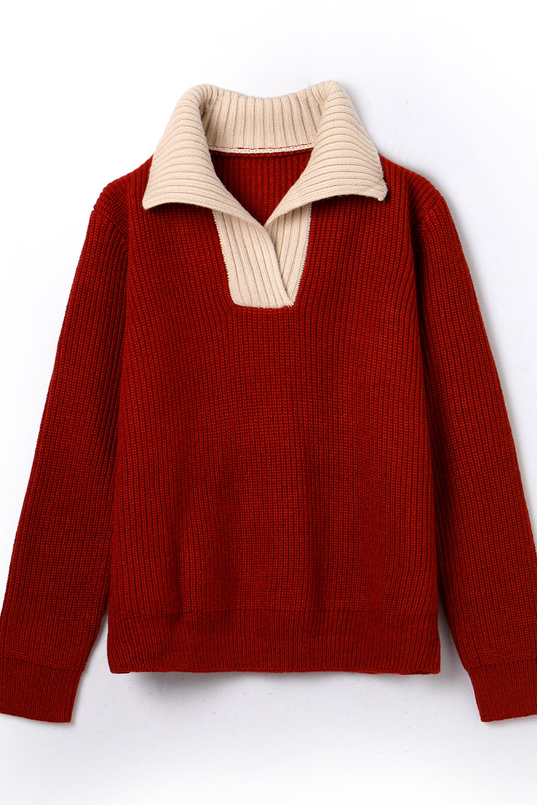 Lapel color-blocked knitted sweater