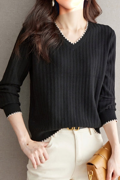 V-neck versatile ribbed knitwear