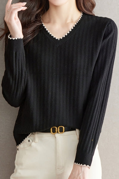 V-neck versatile ribbed knitwear