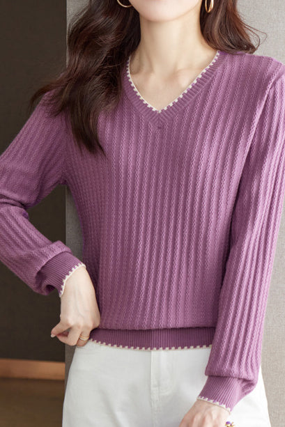 V-neck versatile ribbed knitwear