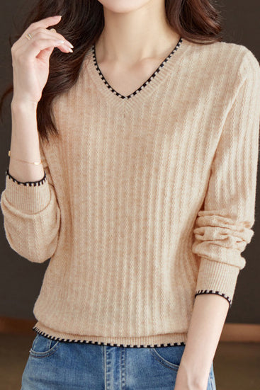 V-neck versatile ribbed knitwear