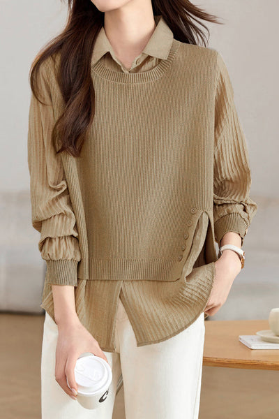 Spliced Fake Two-piece Knitted Shirt