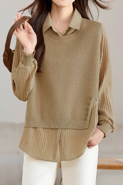 Spliced Fake Two-piece Knitted Shirt