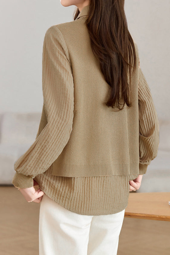 Spliced Fake Two-piece Knitted Shirt