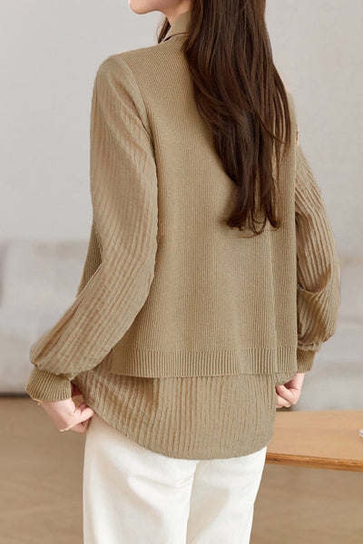 Spliced Fake Two-piece Knitted Shirt