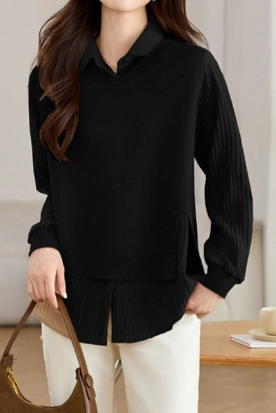 Spliced Fake Two-piece Knitted Shirt