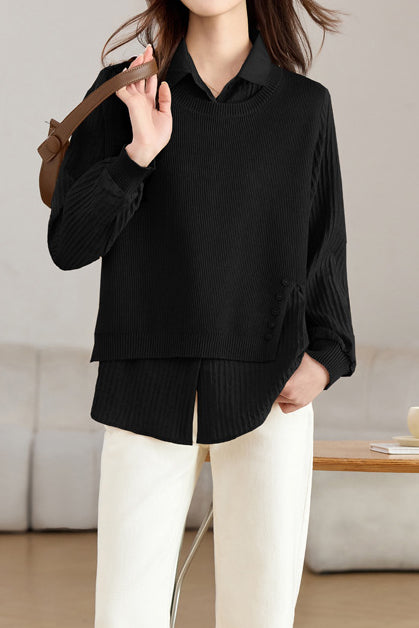 Spliced Fake Two-piece Knitted Shirt