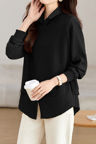Spliced Fake Two-piece Knitted Shirt