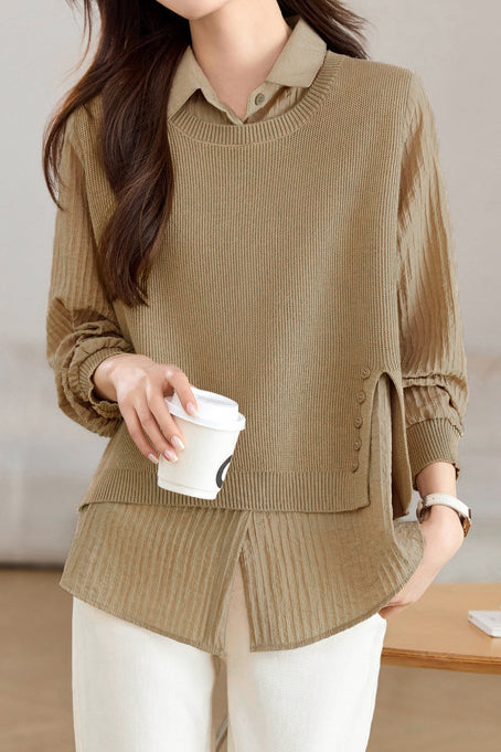 Spliced Fake Two-piece Knitted Shirt