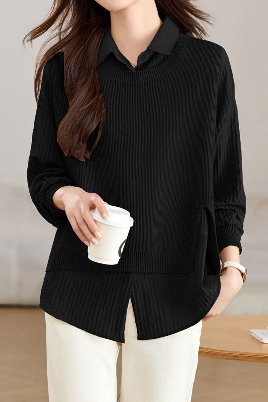 Spliced Fake Two-piece Knitted Shirt