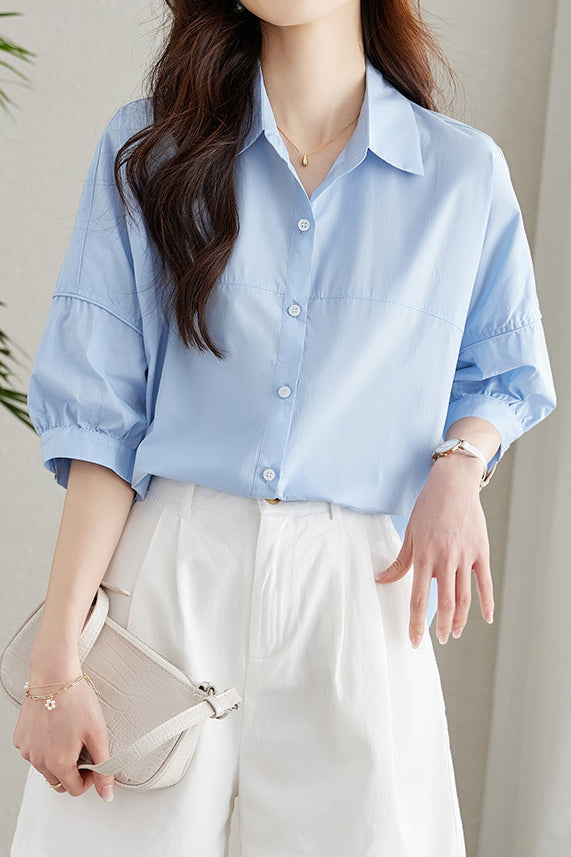 Solid-color Loose Mid-length Sleeve Shirt