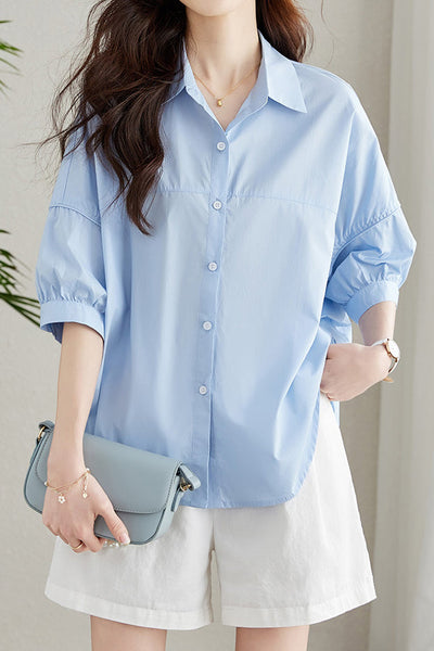 Solid-color Loose Mid-length Sleeve Shirt