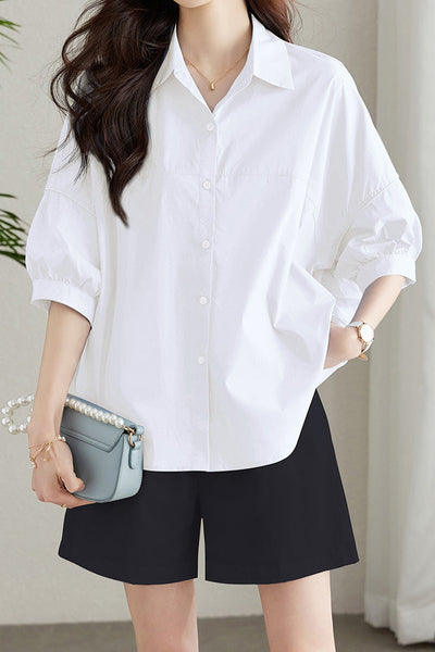 Solid-color Loose Mid-length Sleeve Shirt