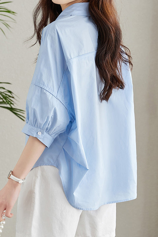 Solid-color Loose Mid-length Sleeve Shirt