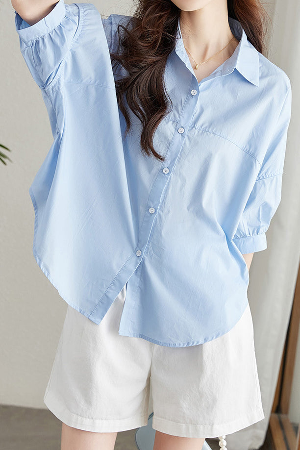 Solid-color Loose Mid-length Sleeve Shirt