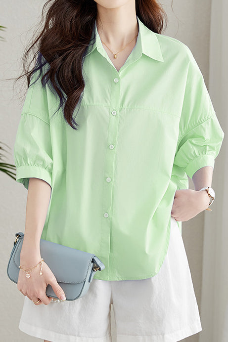 Solid-color Loose Mid-length Sleeve Shirt