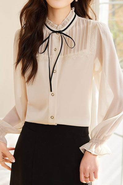 Laced and Lace Trimmed Spliced Shirt