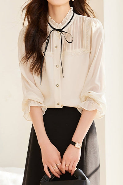 Laced and Lace Trimmed Spliced Shirt