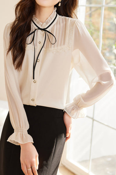 Laced and Lace Trimmed Spliced Shirt