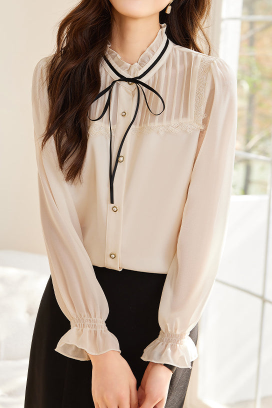 Laced and Lace Trimmed Spliced Shirt