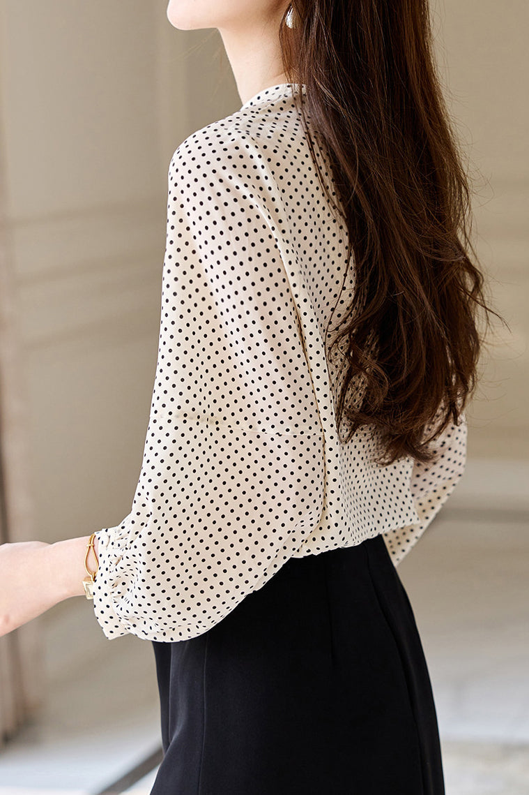 Casual Shirt with Round Neck and Polka Dots
