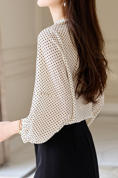 Casual Shirt with Round Neck and Polka Dots