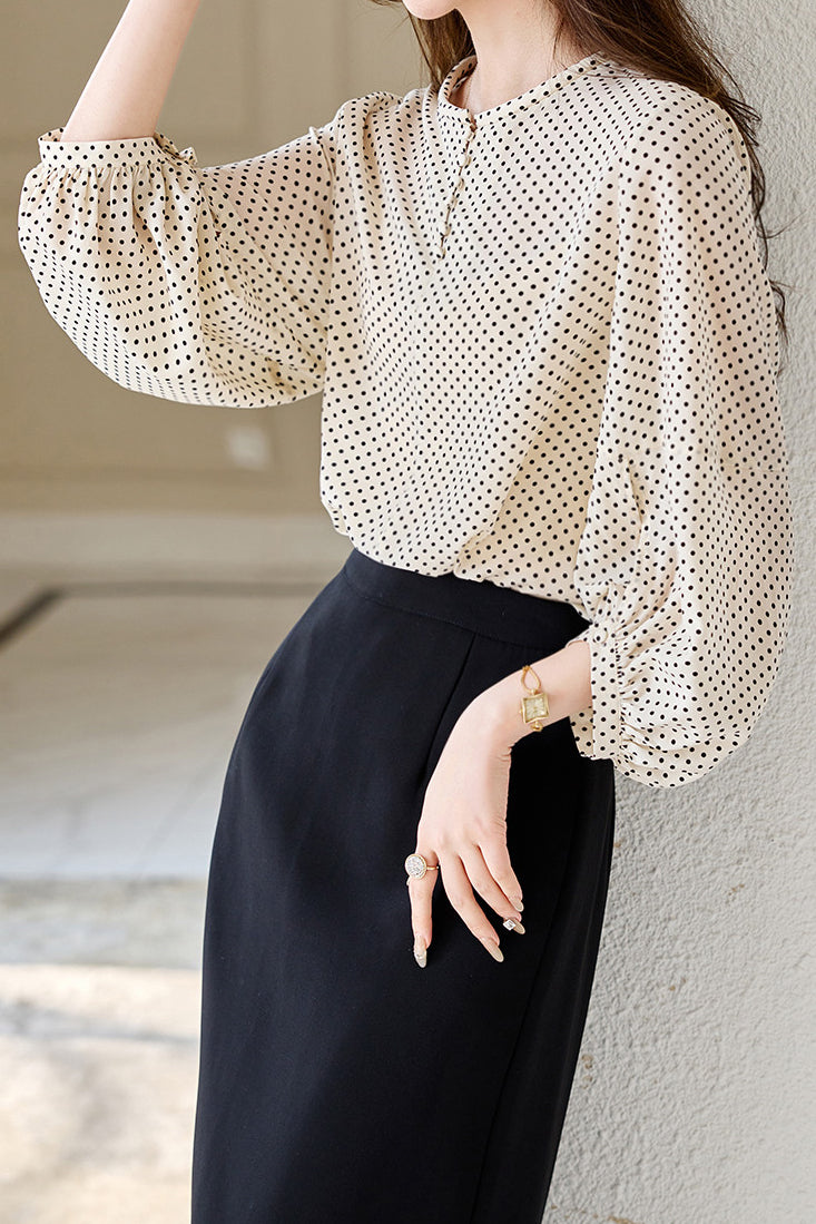 Casual Shirt with Round Neck and Polka Dots