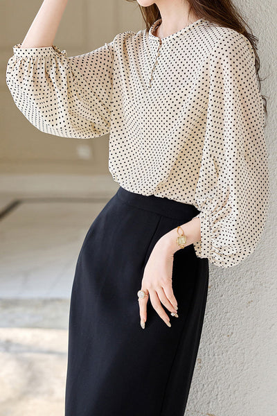 Casual Shirt with Round Neck and Polka Dots