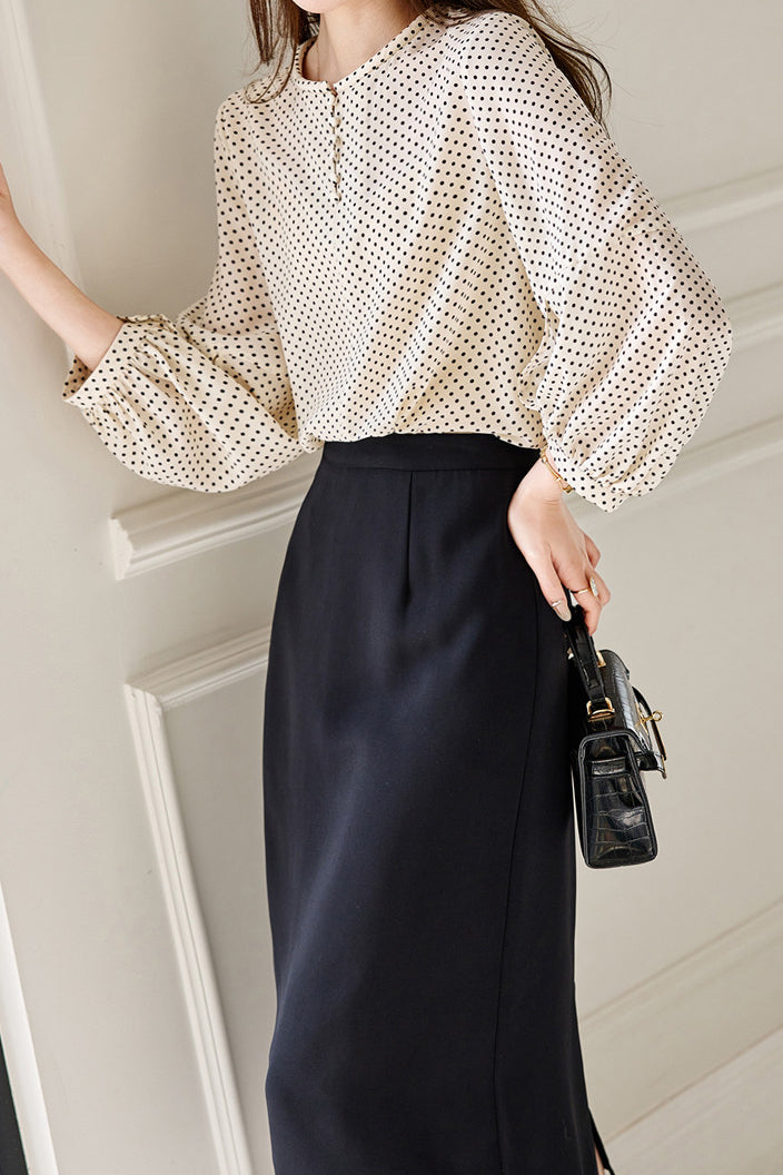 Casual Shirt with Round Neck and Polka Dots